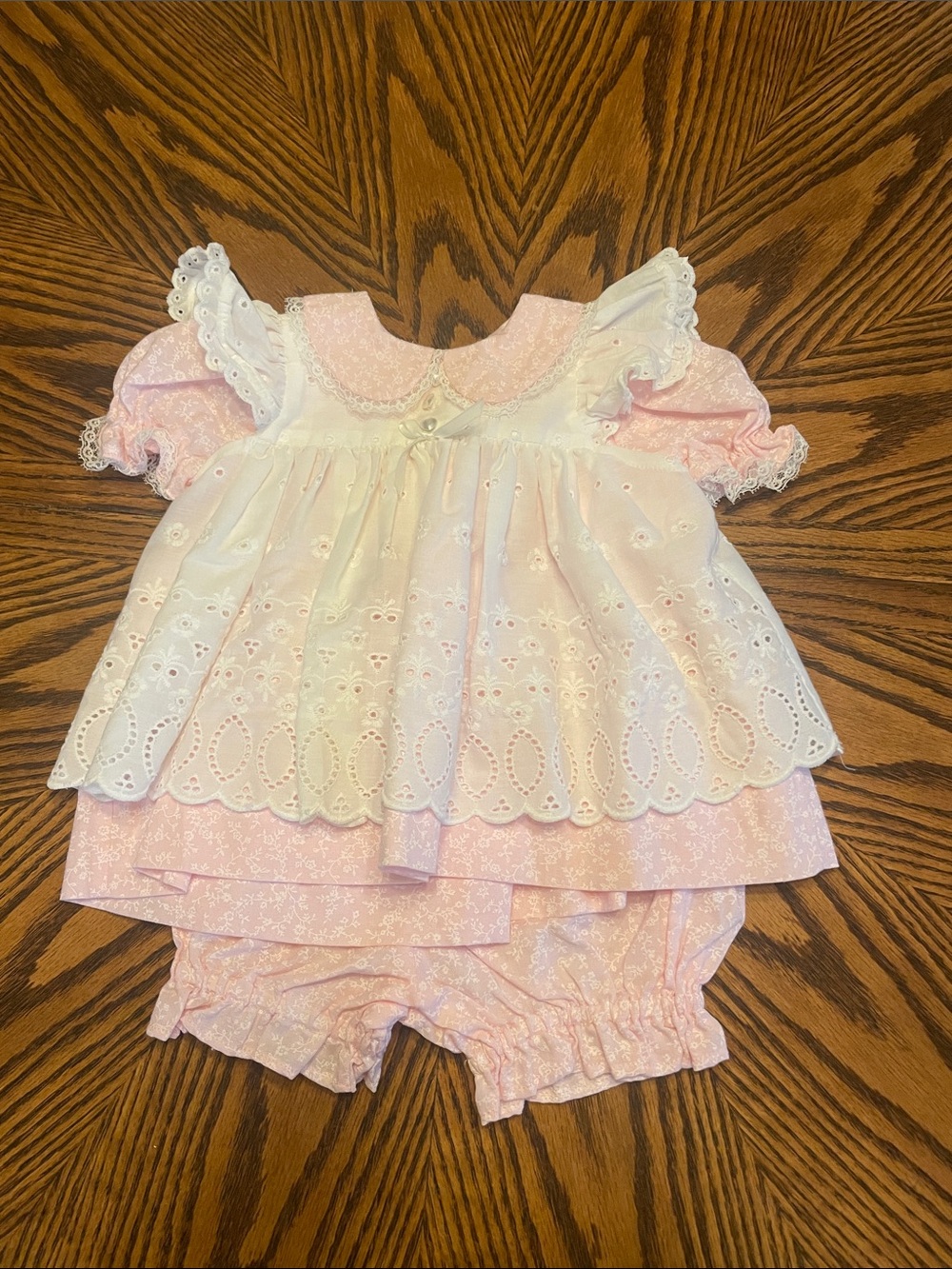 Vintage Infant Pink & White Pinafore Dress Set  Size 3 Months